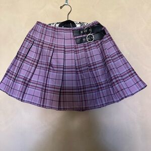 Purple Plaid Pleaded School Girl Mini Skirt Plum with Mock Belt Y2K . NWT